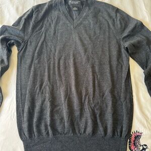 Bloomingdale’s Men Gray V-Neck Sweater Merino Wool Medium